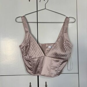 Pleated Satin Crop Bralette in Light Blush